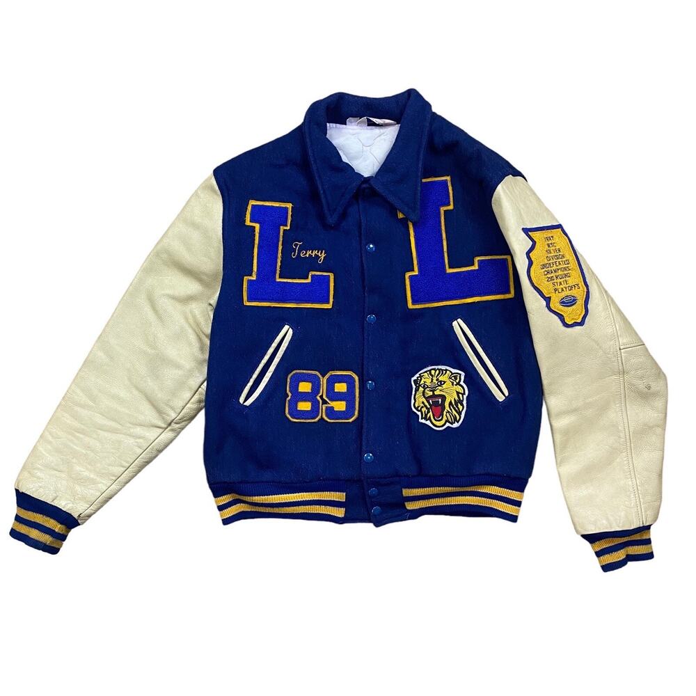 Vintage 1980s Varsity Football Letterman Jacket Size L Gem Sportswear